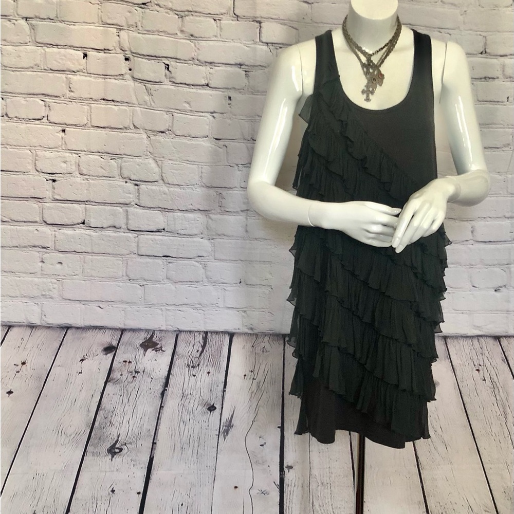 La Rok Charcoal Grey Ruffle Mini Dress